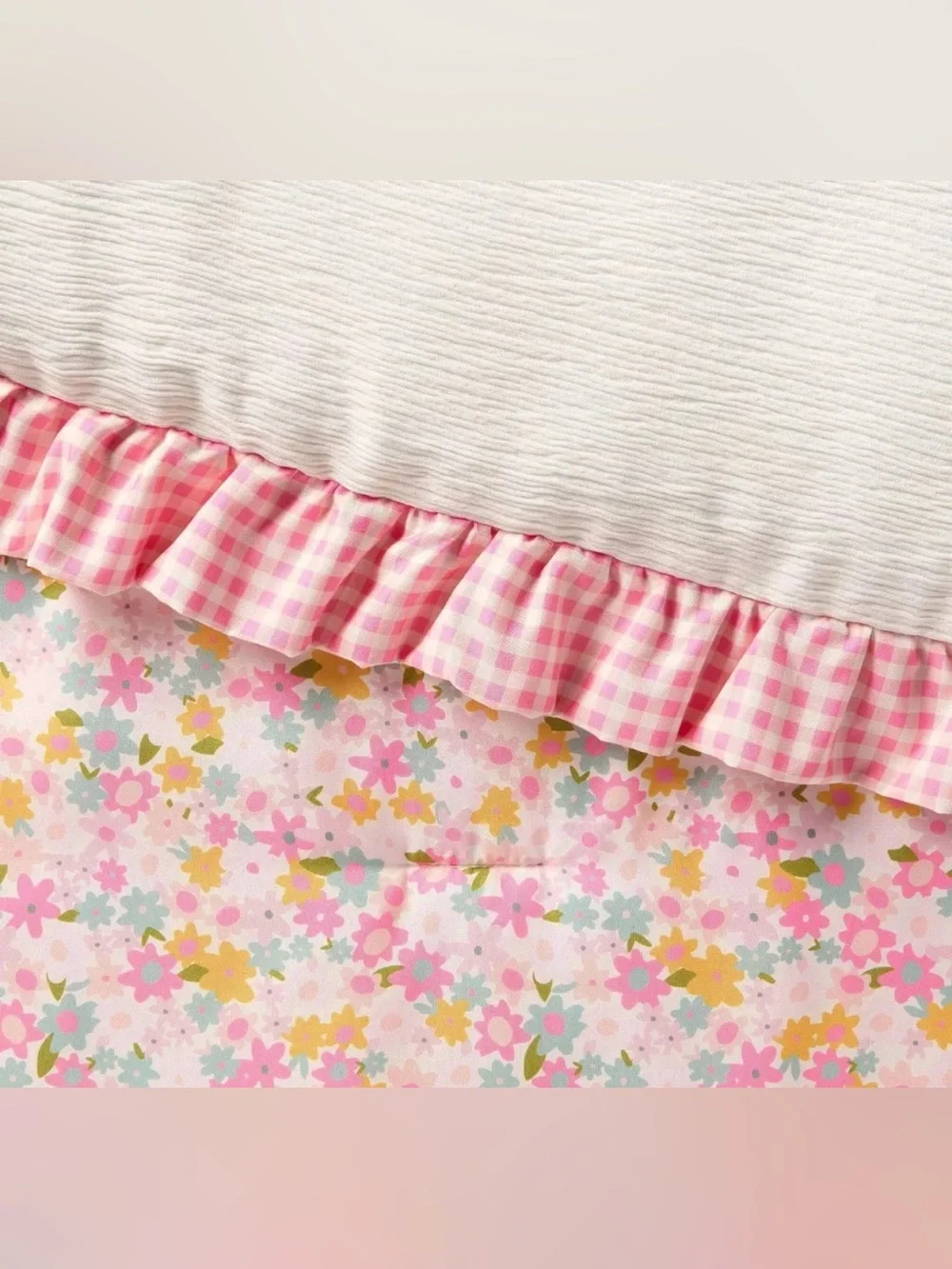 New Toddler Crinkle Bow Gingham Floral Kids' Comforter
